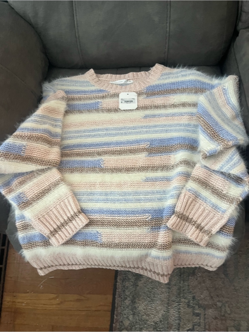 Altar'd State Pastel Striped Crewneck Sweater in Blue, Cream, Pink, Tan